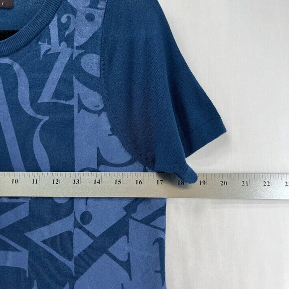 Veeko Sweater Free Size Jacquard Tunic Crewneck Short Sleeve Pullover Blue - Picture 9 of 11